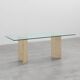 Mid‑Century Italian Dining Table with Glass Top and Travertine Base, 1970s
