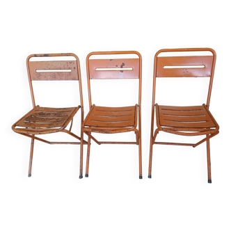 Set of 3 folding metal chairs, vintage from the 70s