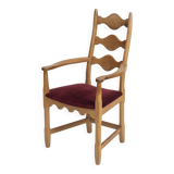 Fauteuil Razorblade, velours bordeaux, chêne, par H. Kjærnulf, Danemark, années 1960.