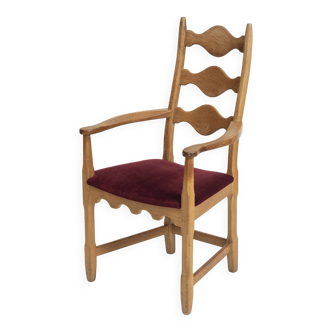 Armchair Razorblade, maroon velvet, oak, by H. Kjærnulf, Denmark, 1960s