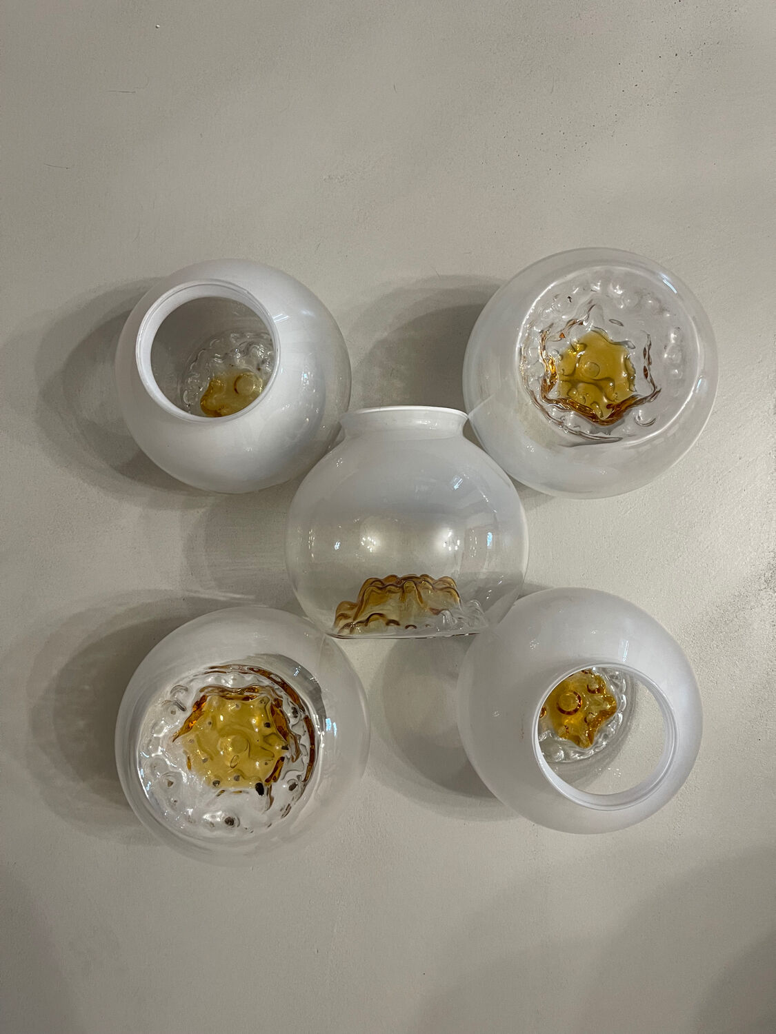 Rare set of 5 "Volcan" globes - Murano or Empoli glass - Vintage 19
