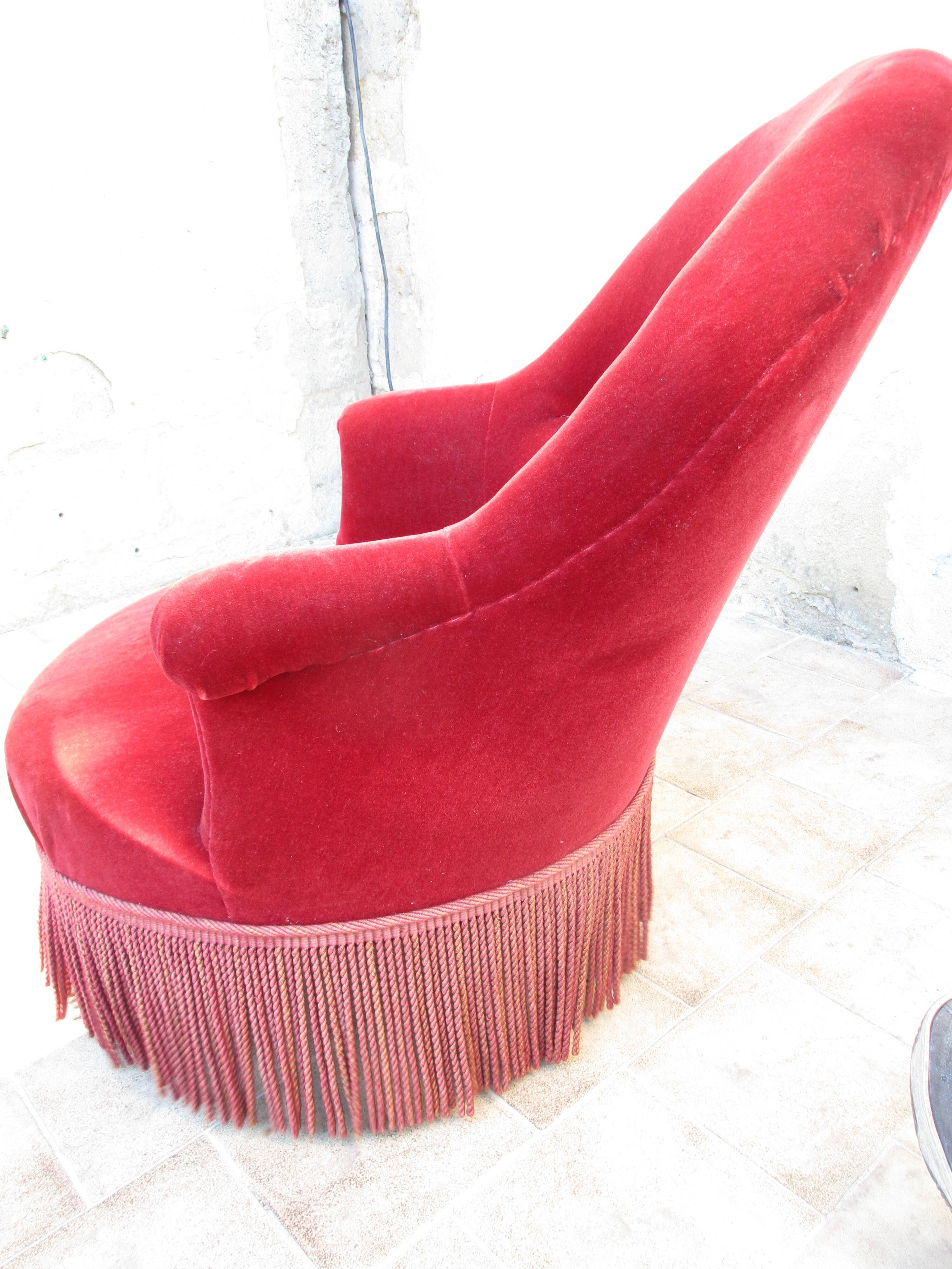 Pair of red velvet toad chairs