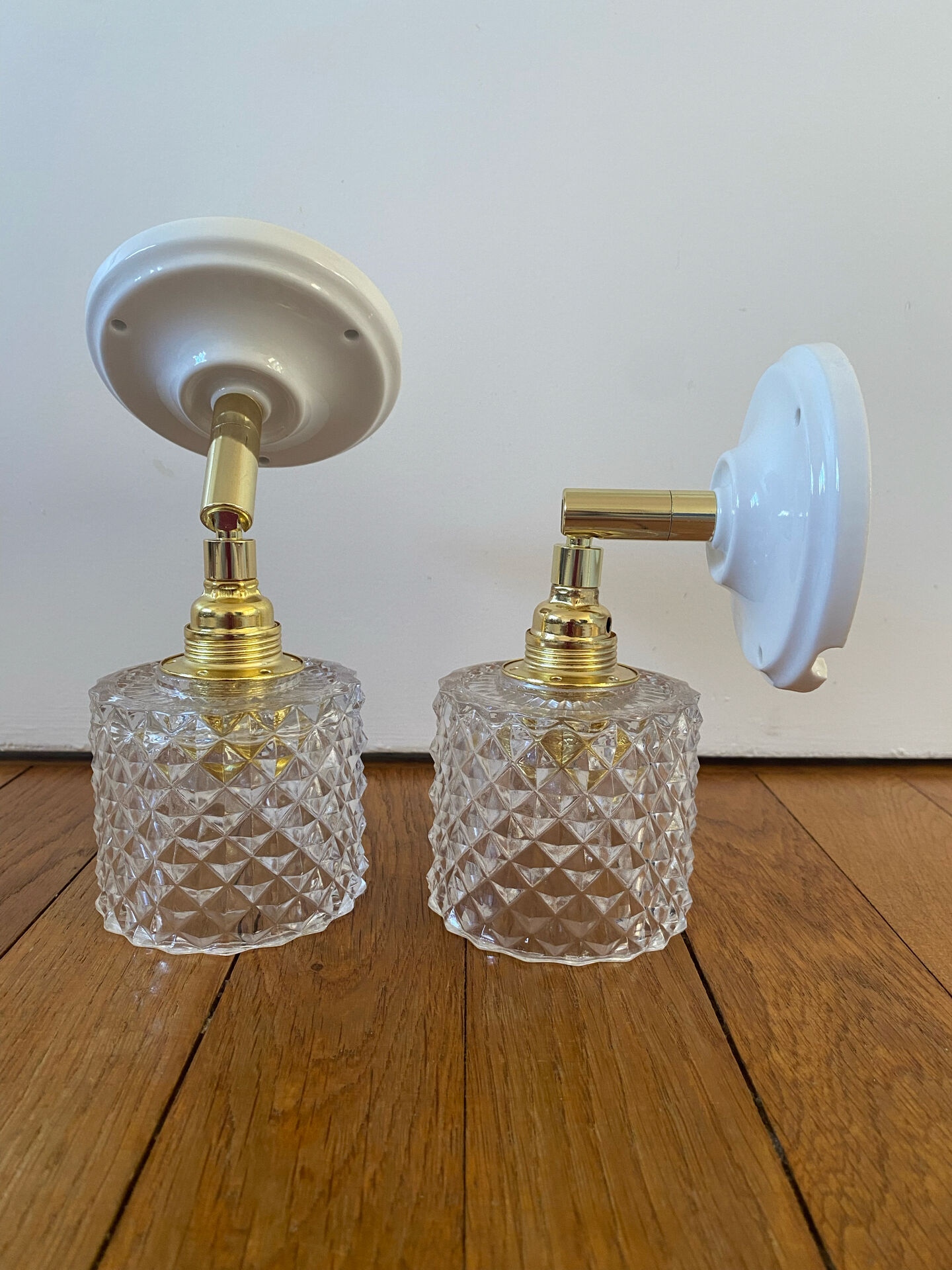 Pair of vintage glass globe wall sconces