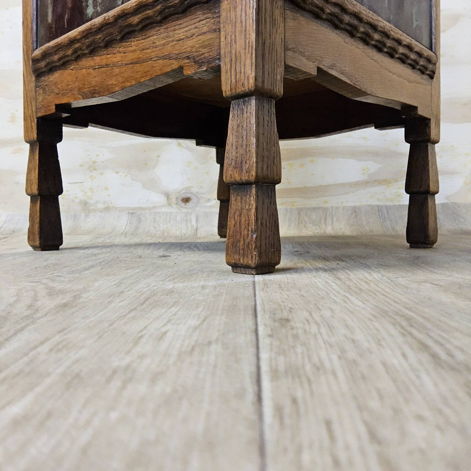 Antique Art Deco (Haagse School) planter with tiles / wood  (Holland)