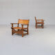 50s oak brutalist spanish chair with saddle leather
