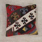 A Pair of Atique Turkish Flatweabe Kilim Cushion Cover, Geometric Pillow