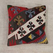 A Pair of Atique Turkish Flatweabe Kilim Cushion Cover, Geometric Pillow