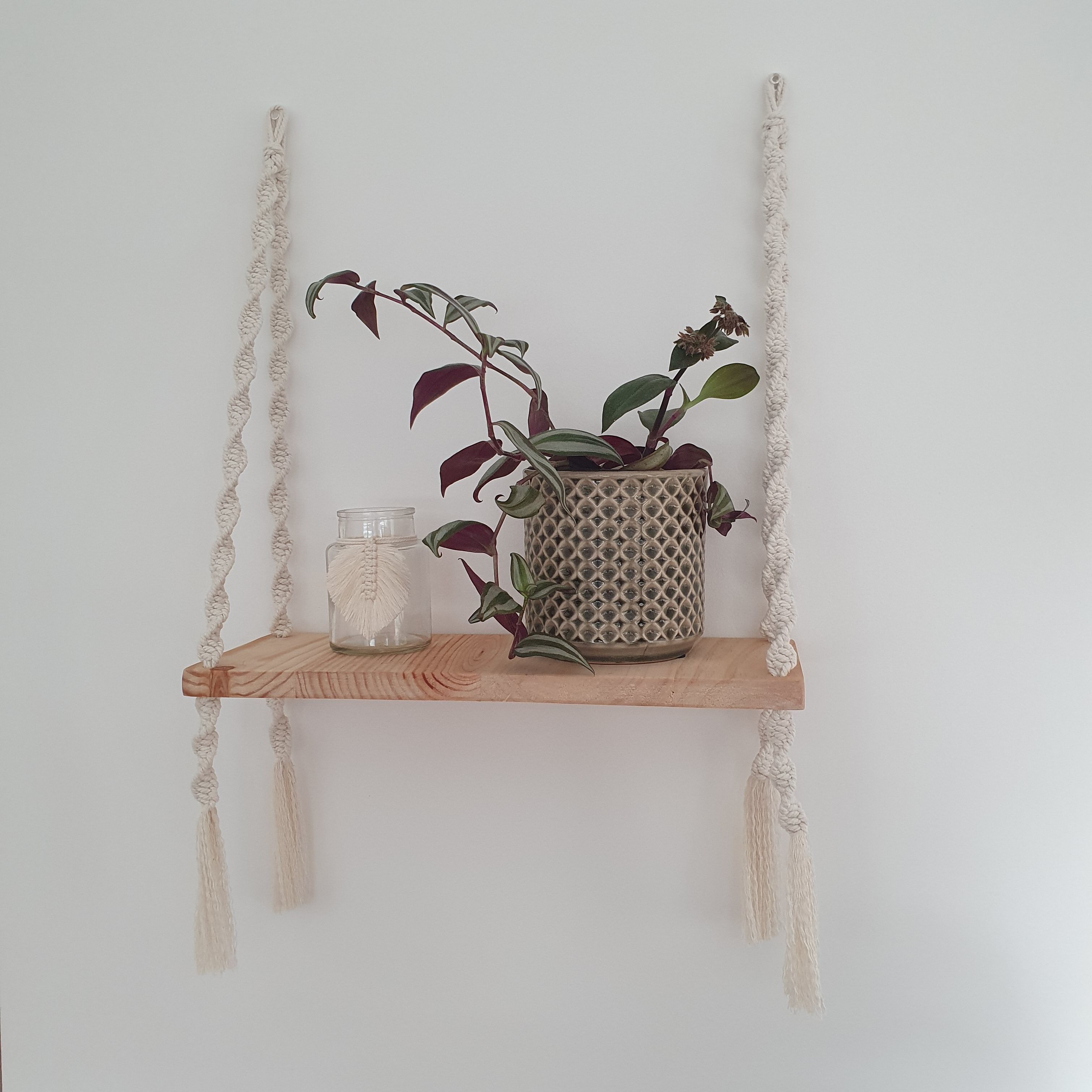 Étagère murale bois et corde de coton