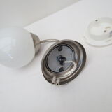 Gooseneck wall lamp, white opaline round globe