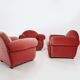 Set of 3 French Art Deco Red velvet Upholstered Armchairs, 1930s