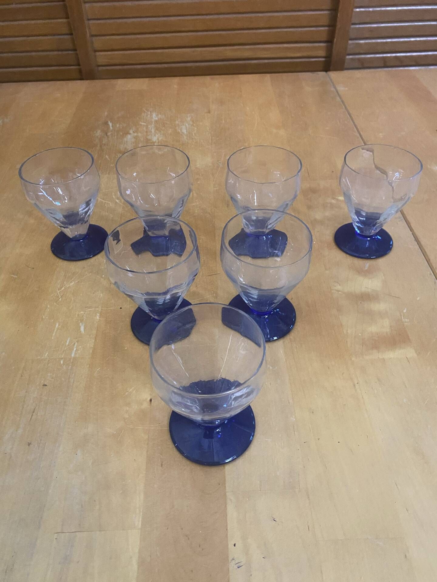 Set of 23 Stemmed Glasses Transparent Glass + Cobalt Blue Stems Vintage