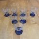Set of 23 Stemmed Glasses Transparent Glass + Cobalt Blue Stems Vintage