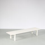 1970s White metal slat bench from the Netherlands