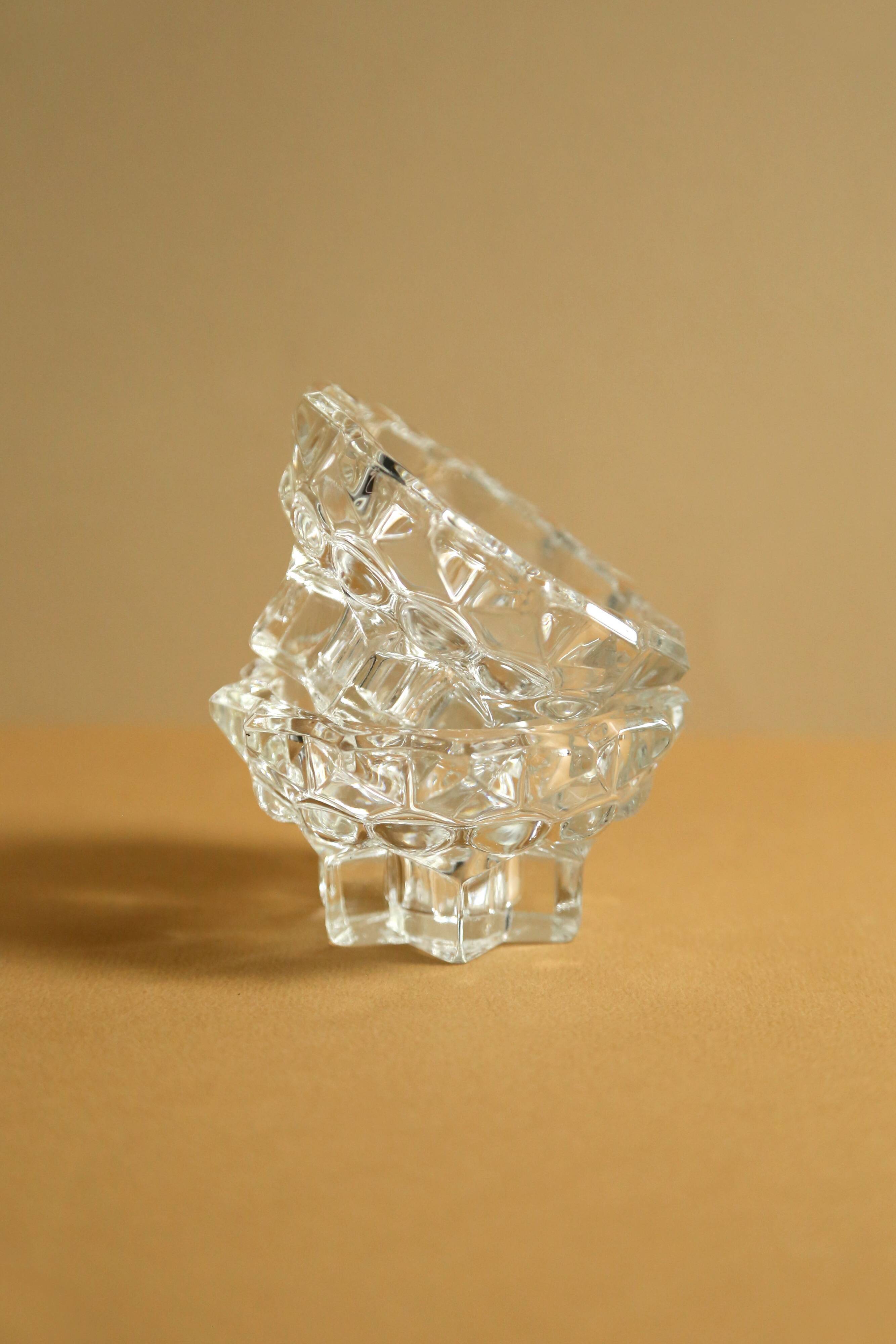 Pair of moulded glass candlesticks