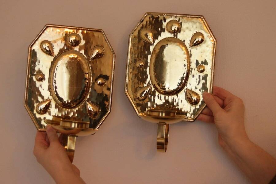 Pair of mid-century brass Swedish sconces
