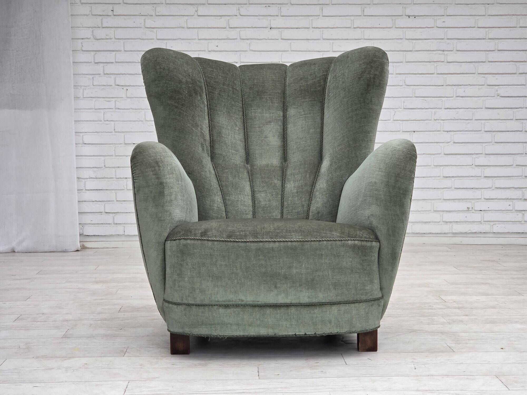 1960s, Danish highback relax chair, furniture velour, ash wood.