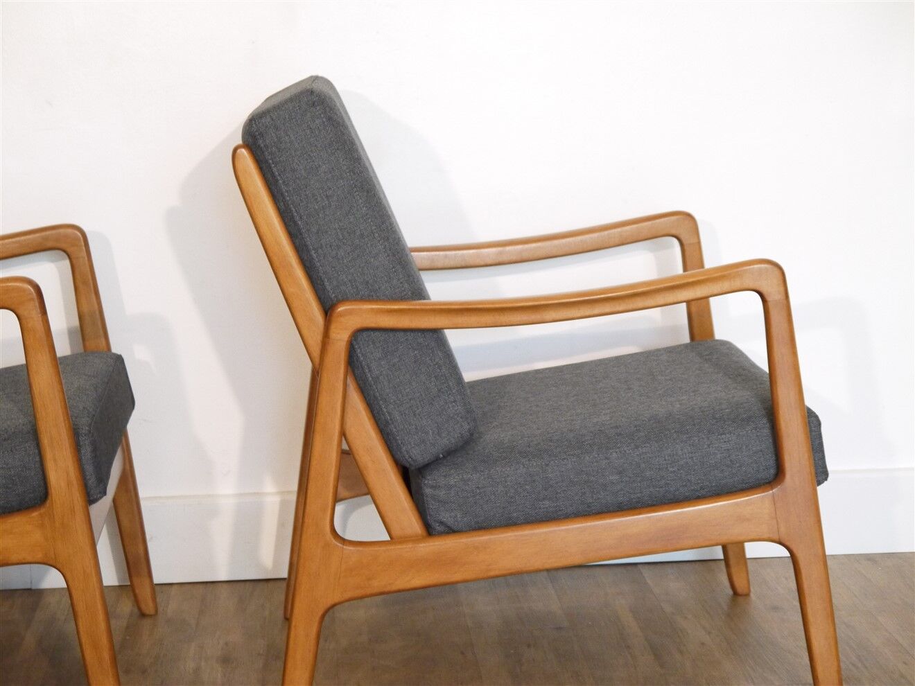 Pair of Danish armchairs in hetre by Ole Wanscher model FD109