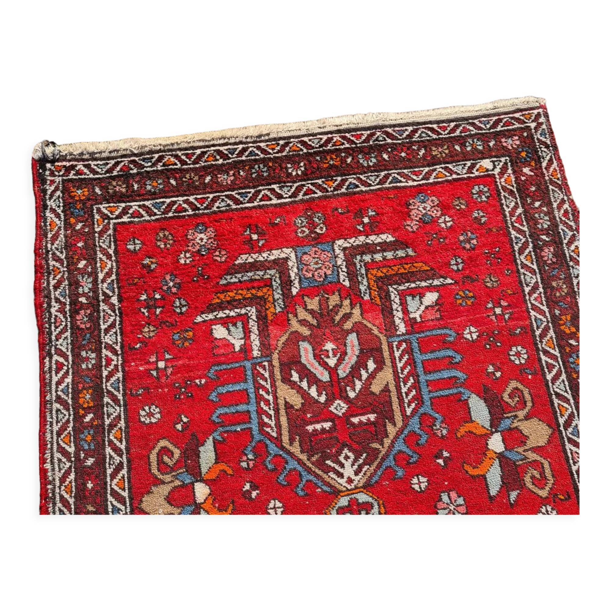 Vintage Hand Knotted Woolen Karadja Runner, from the 1970s.