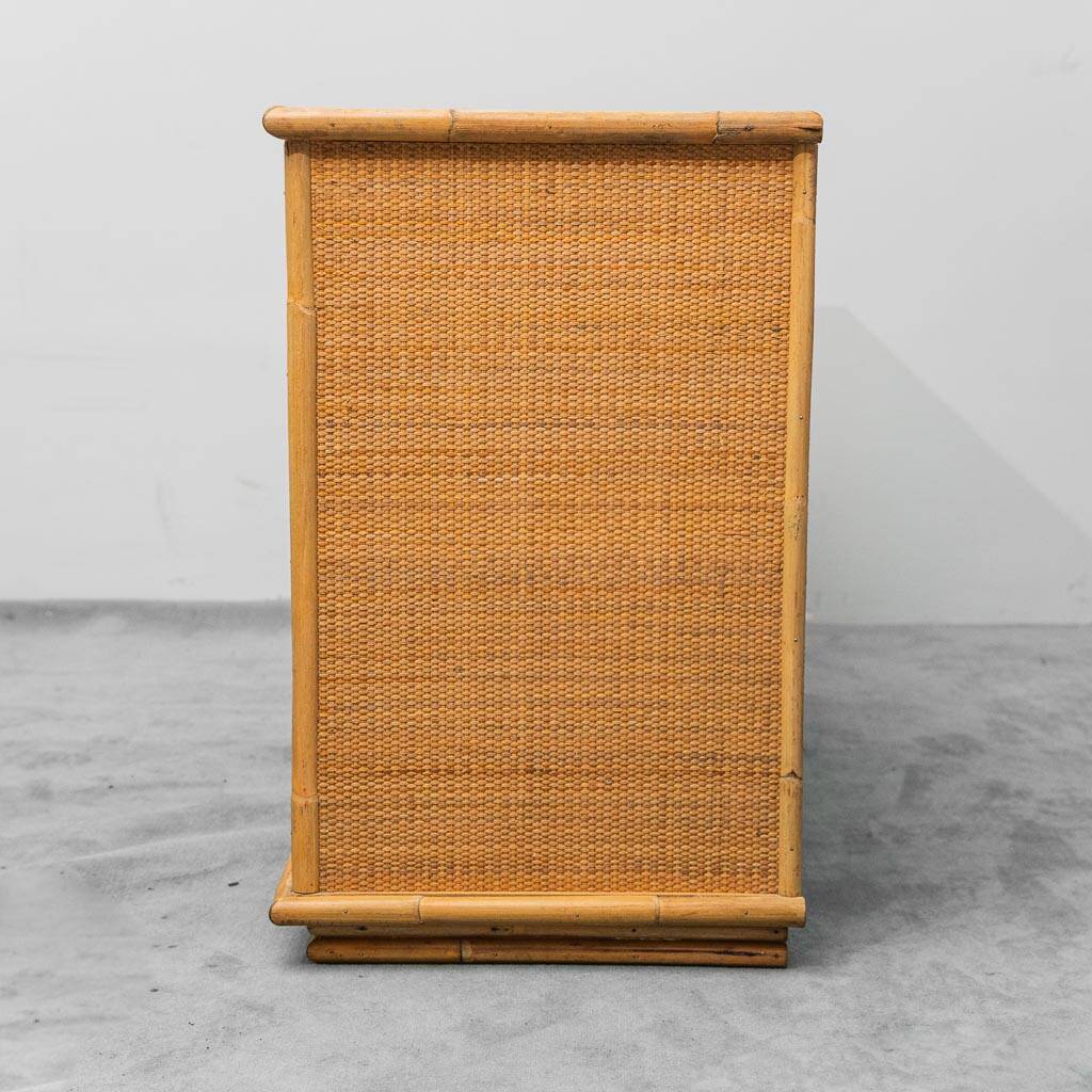 Bamboo and rattan sideboard 1970s vintage modernism