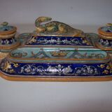 Old 18th-19th century inkwell with polychrome and salamander decoration