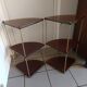 Pair of vintage corner shelves in wood and gold metal, 1960s