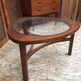 Triangular coffee table by Nathan teak and transparent glass tray