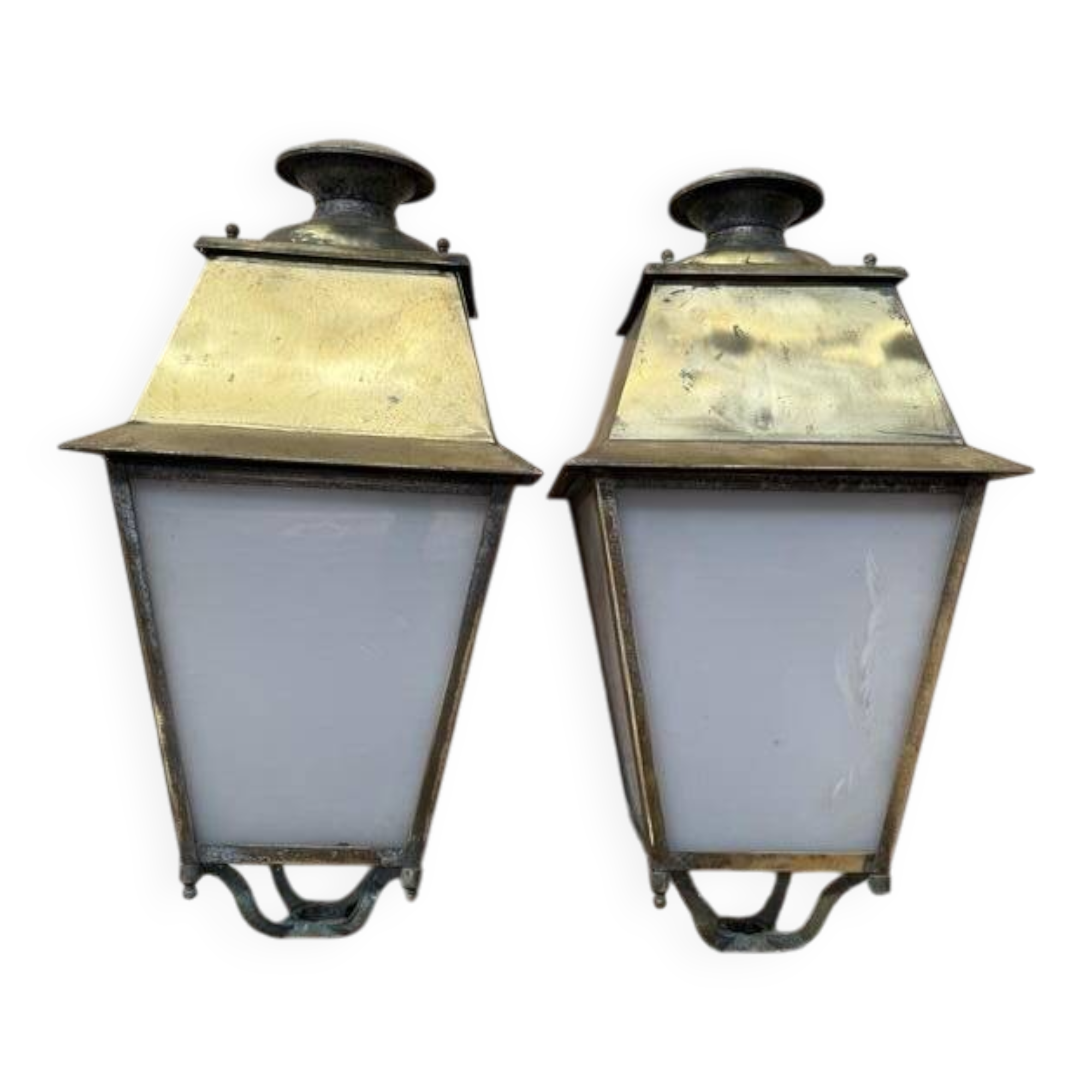 Paire de lampadaires - lanternes d'extérieur en laiton