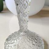 Paire de Bougeoirs flambeaux/Verrerie de Portieux, verre moulé. Motifs croisillons, forme corolle