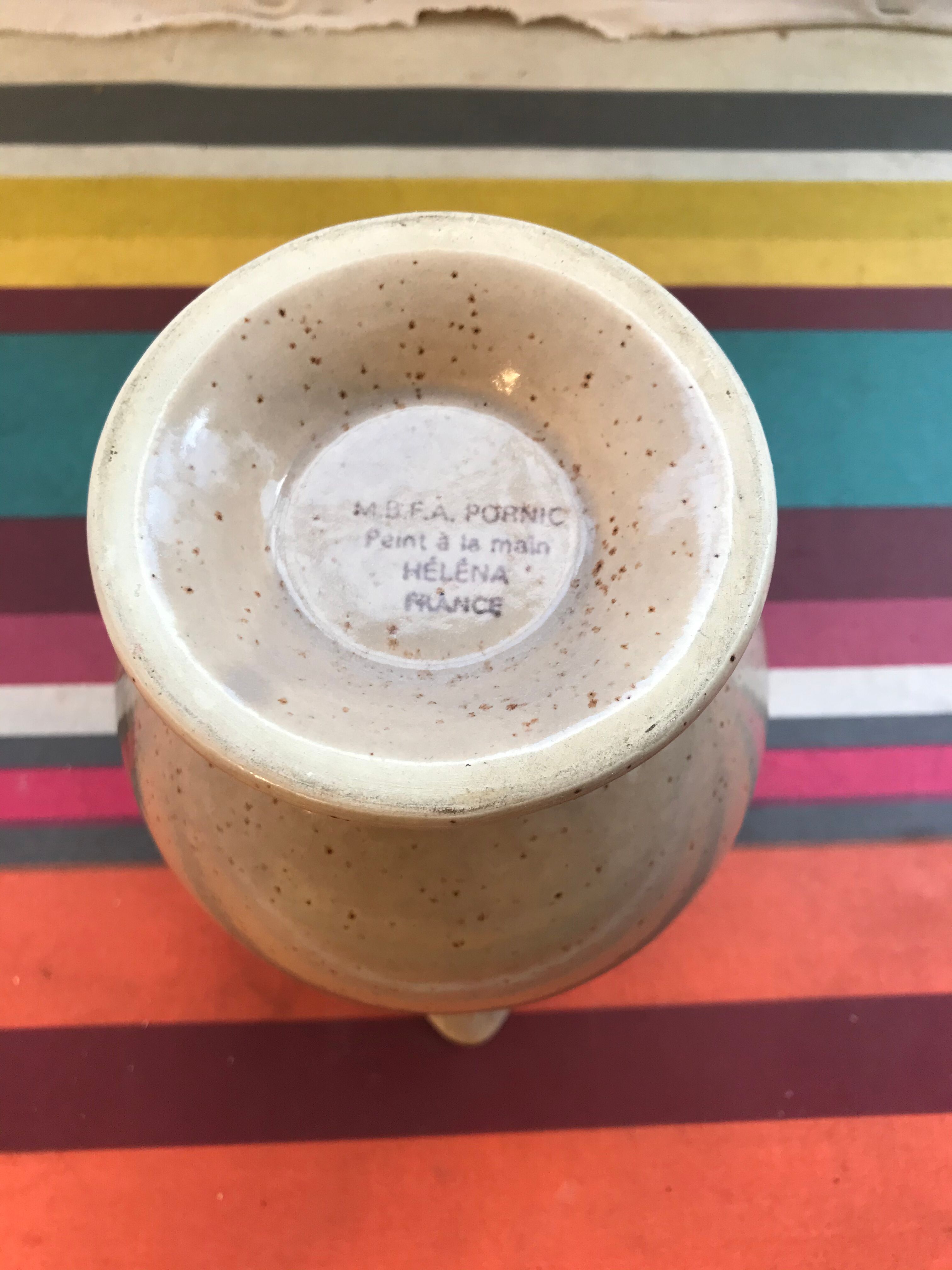 Former MBFA Pornic pitcher - ceramic handle and painted by Helena France vintage