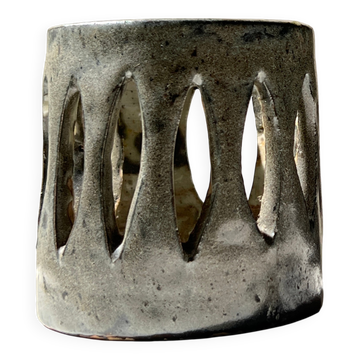 Pierced candle holder in bluish black stoneware, Goron Vivien 1970