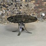 Table basse vintage en métal et verre fumé, 1970