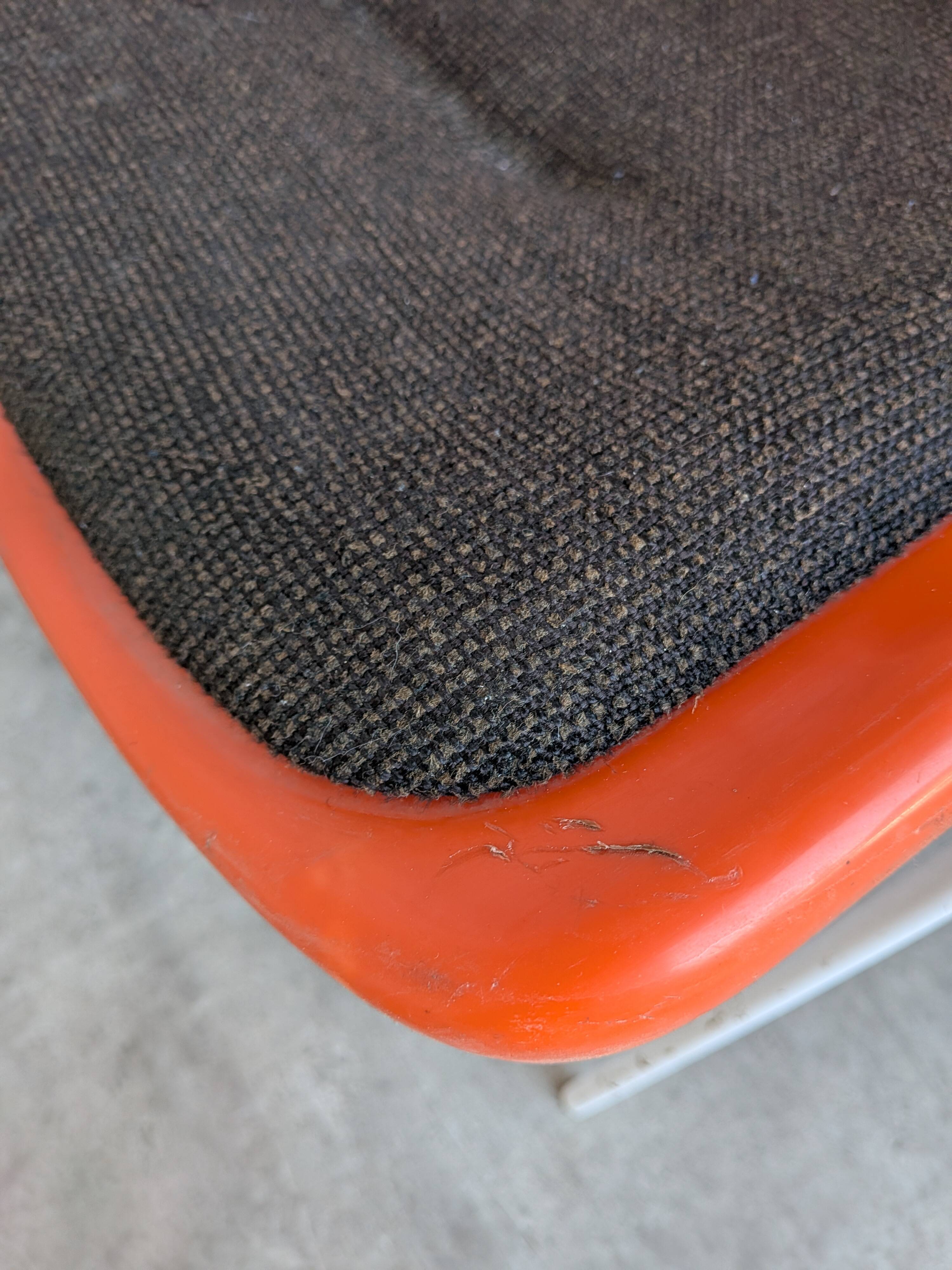 Vintage Overman Meblo Chairs: Orange & Brown Fabric, Stackable - Set of 2