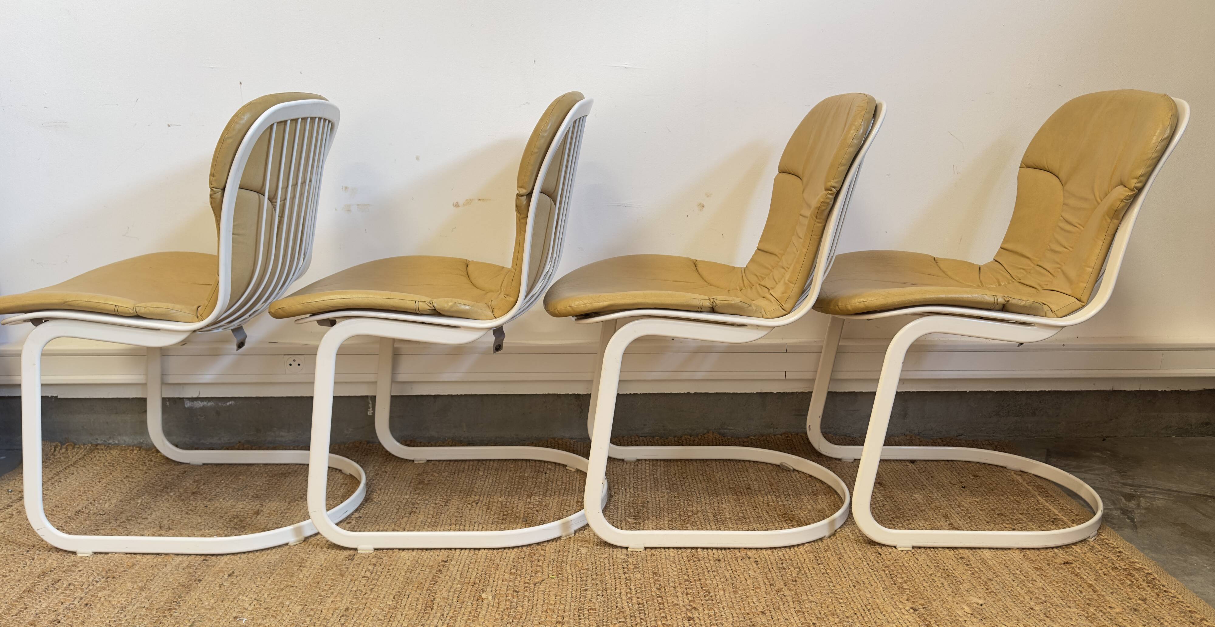 Set of 4 vintage CIDUE chairs – yellow leather – Italy