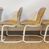 Set of 4 vintage CIDUE chairs – yellow leather – Italy