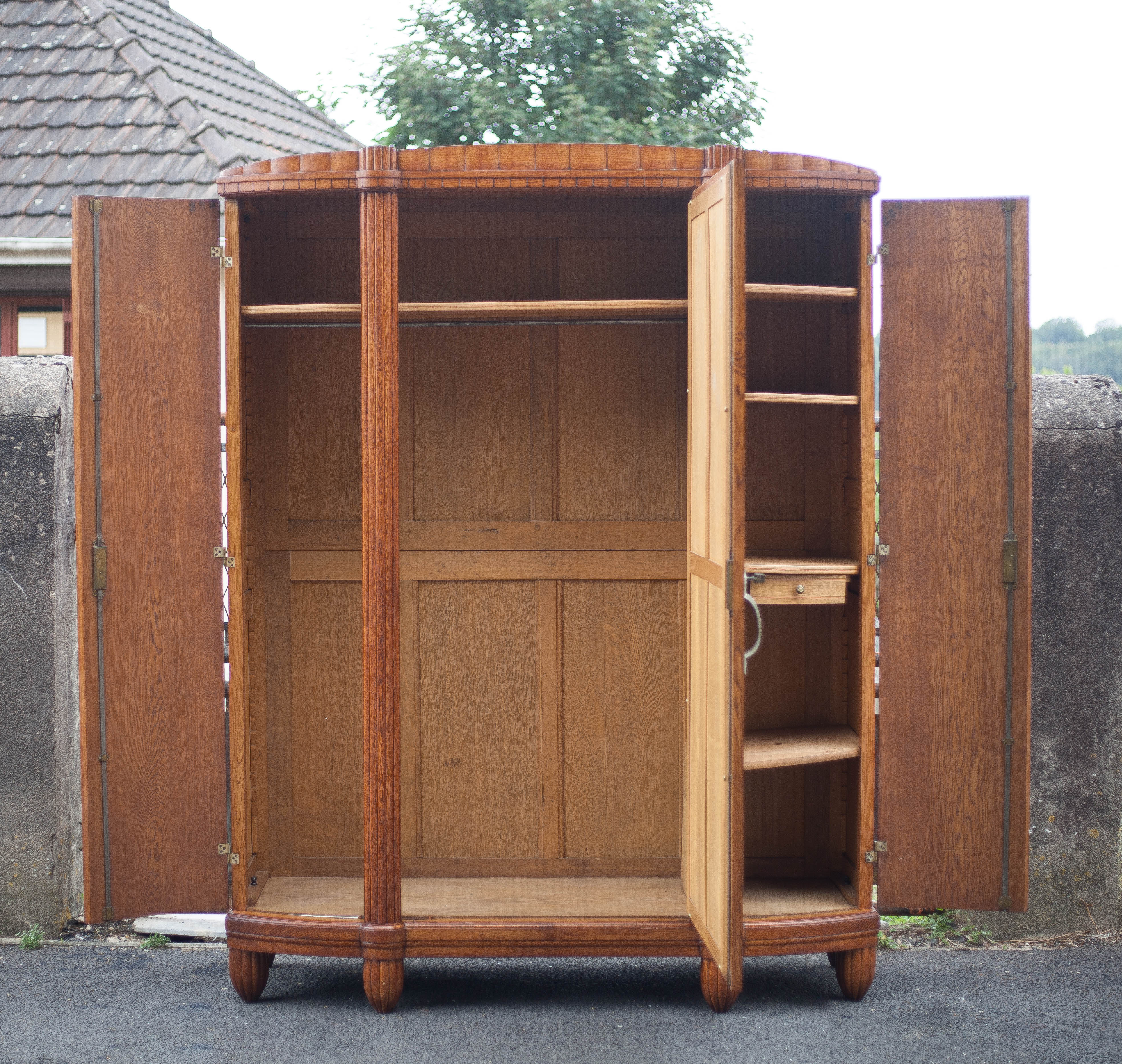 Art deco cabinet, wardrobe and shelves, carved wood cabinet, storage cabinet