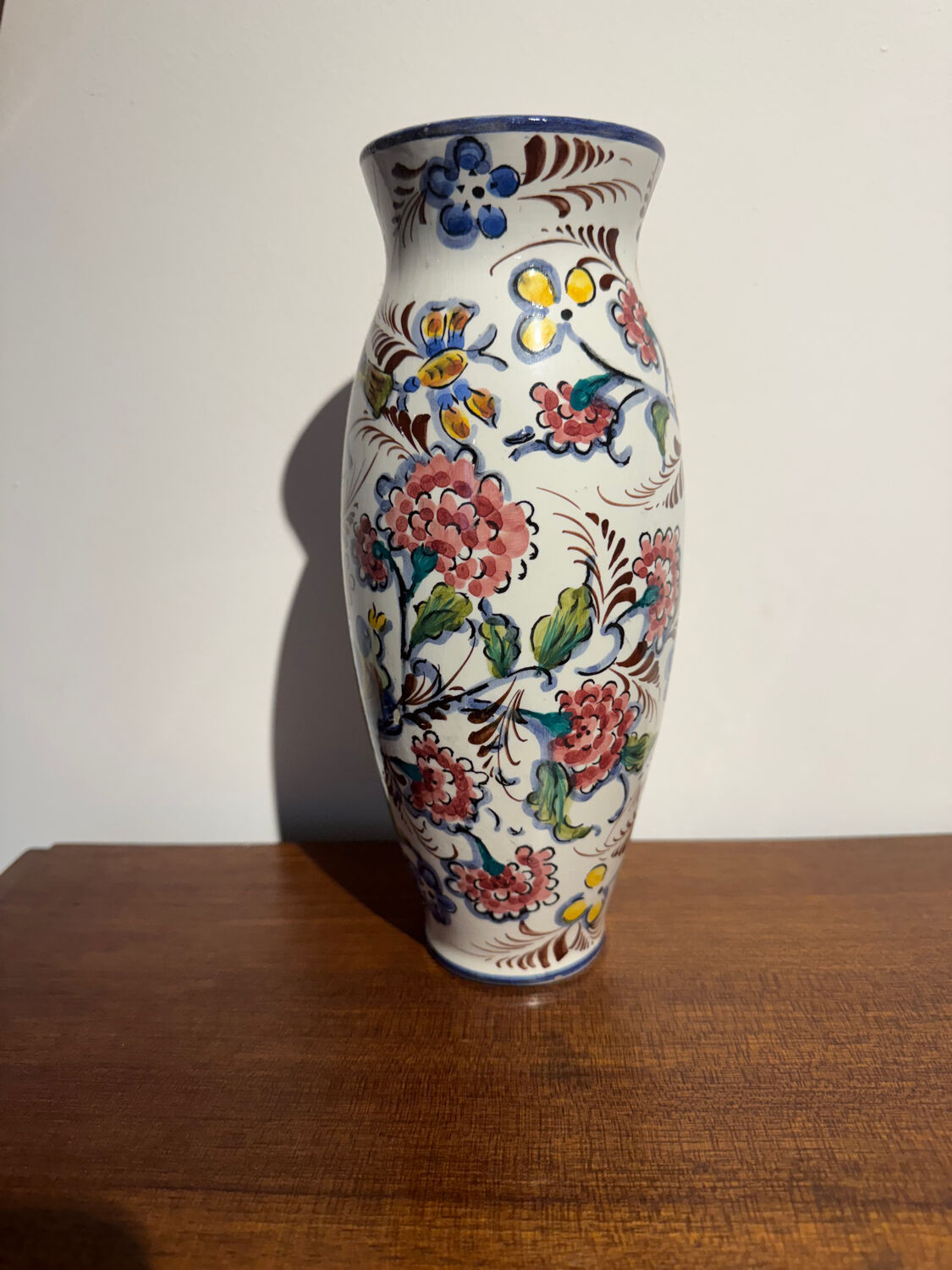 Glazed earthenware vase – floral and bird decoration –