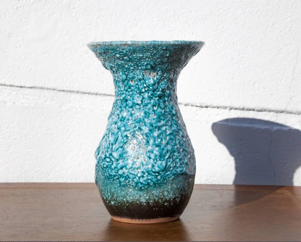 Fat lava turquoise vase, turquoise vase, Glacier enamels, blue vase, flower pot, collection