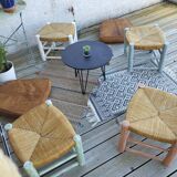 Set of 4 Bohemian straw stools