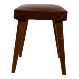 Small stool or footrest in wood and leather