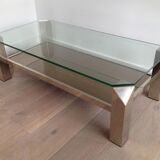 Chrome octagonal designer coffee table with glass and mirror tops