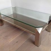 Chrome octagonal designer coffee table with glass and mirror tops