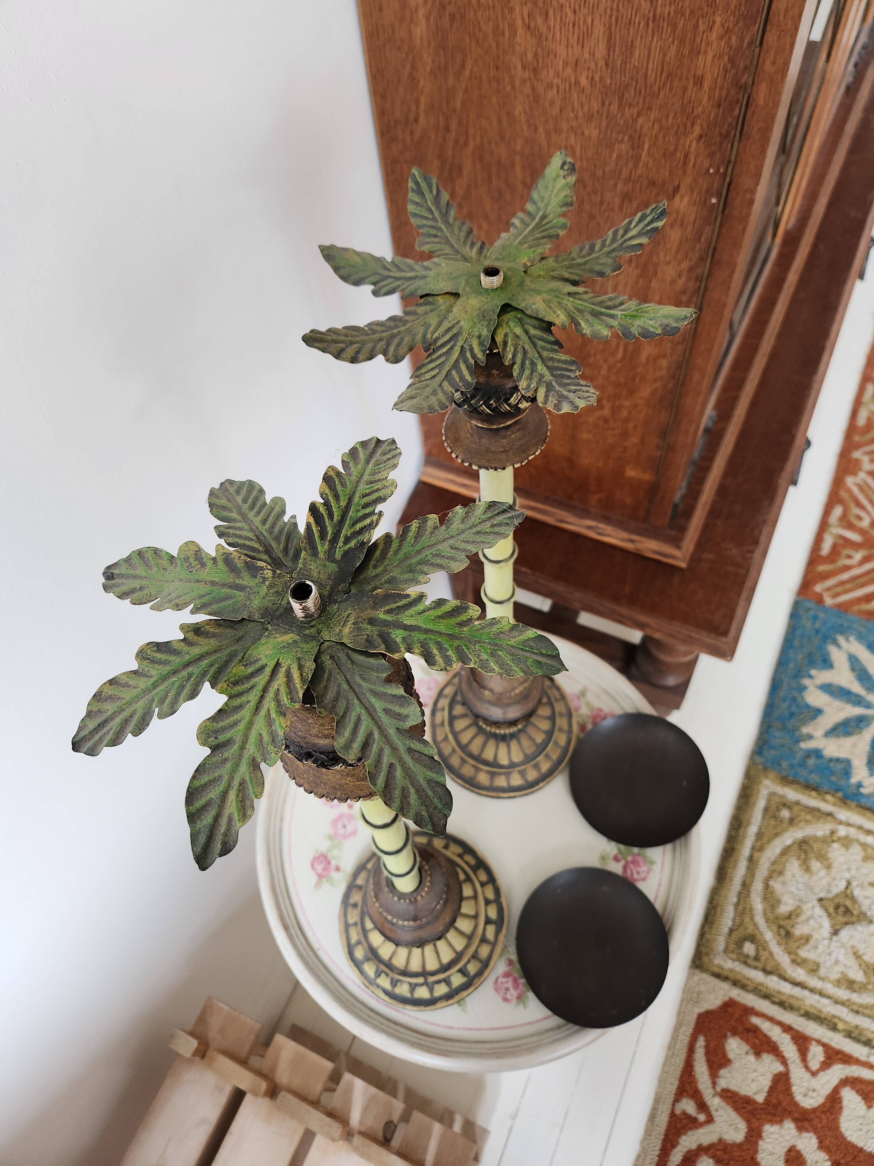 Wooden palm lamp bases or candle holders