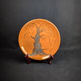 Glazed ceramic plate signed Jean Marais face & tree Vallauris
