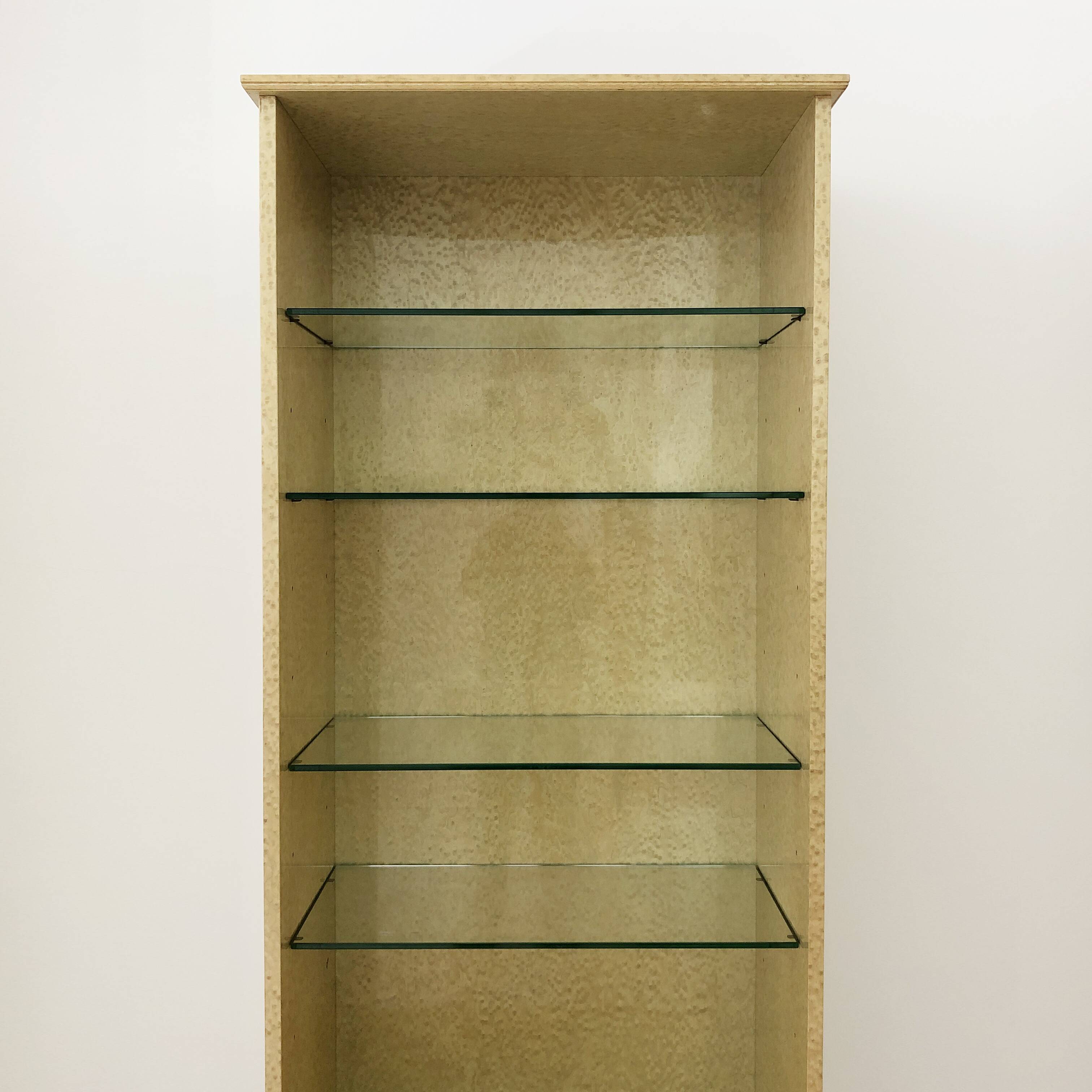 Studio Smania Tall 1980s Birds Eye Maple Burl Display Cabinet Memphis Milano Style Vintage