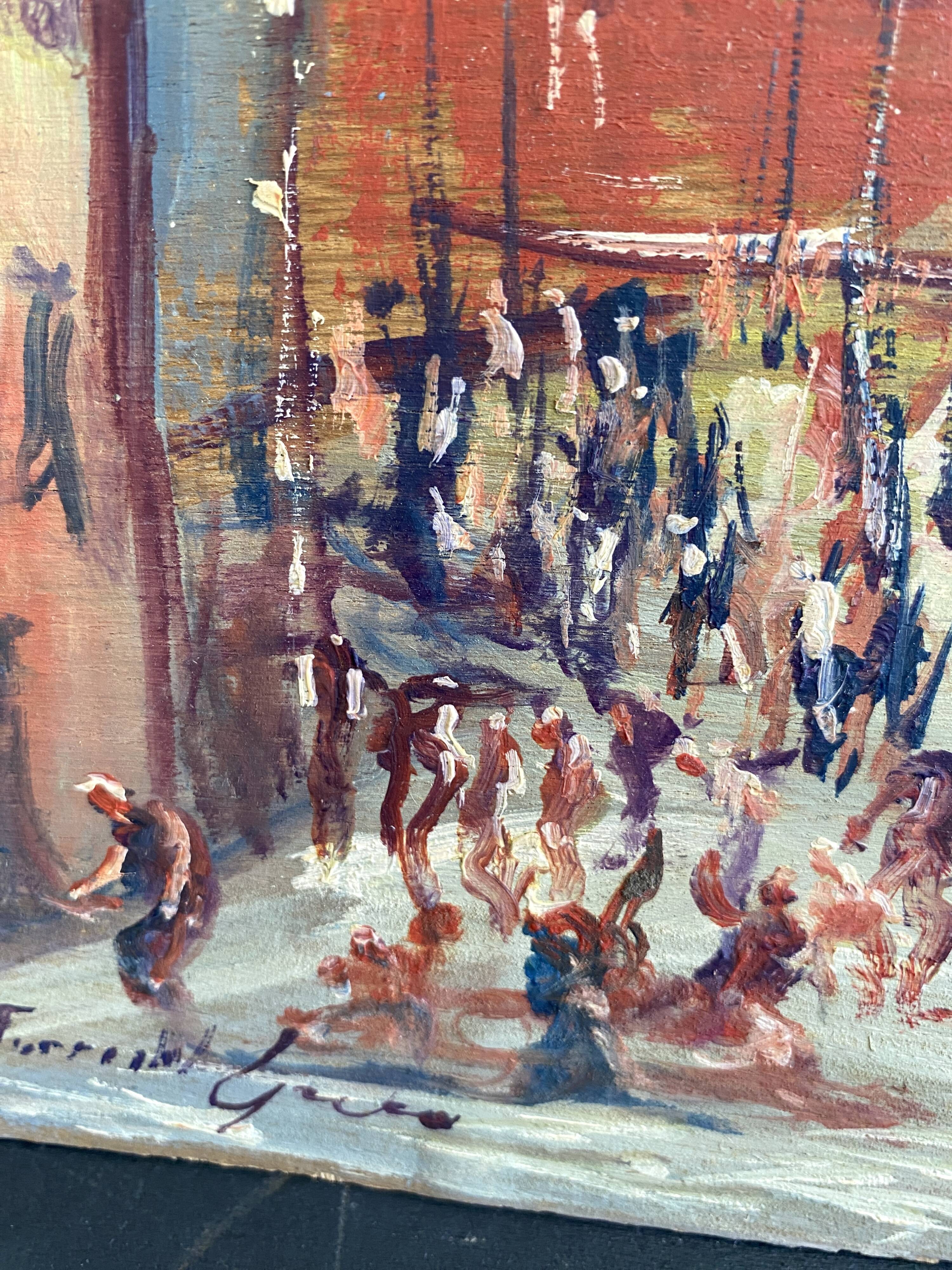 Oil on wood, “village festival”, Italy, 1960s