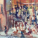 Oil on wood, “village festival”, Italy, 1960s