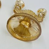 Pair of Empoli amber glass chandeliers in Art Deco style