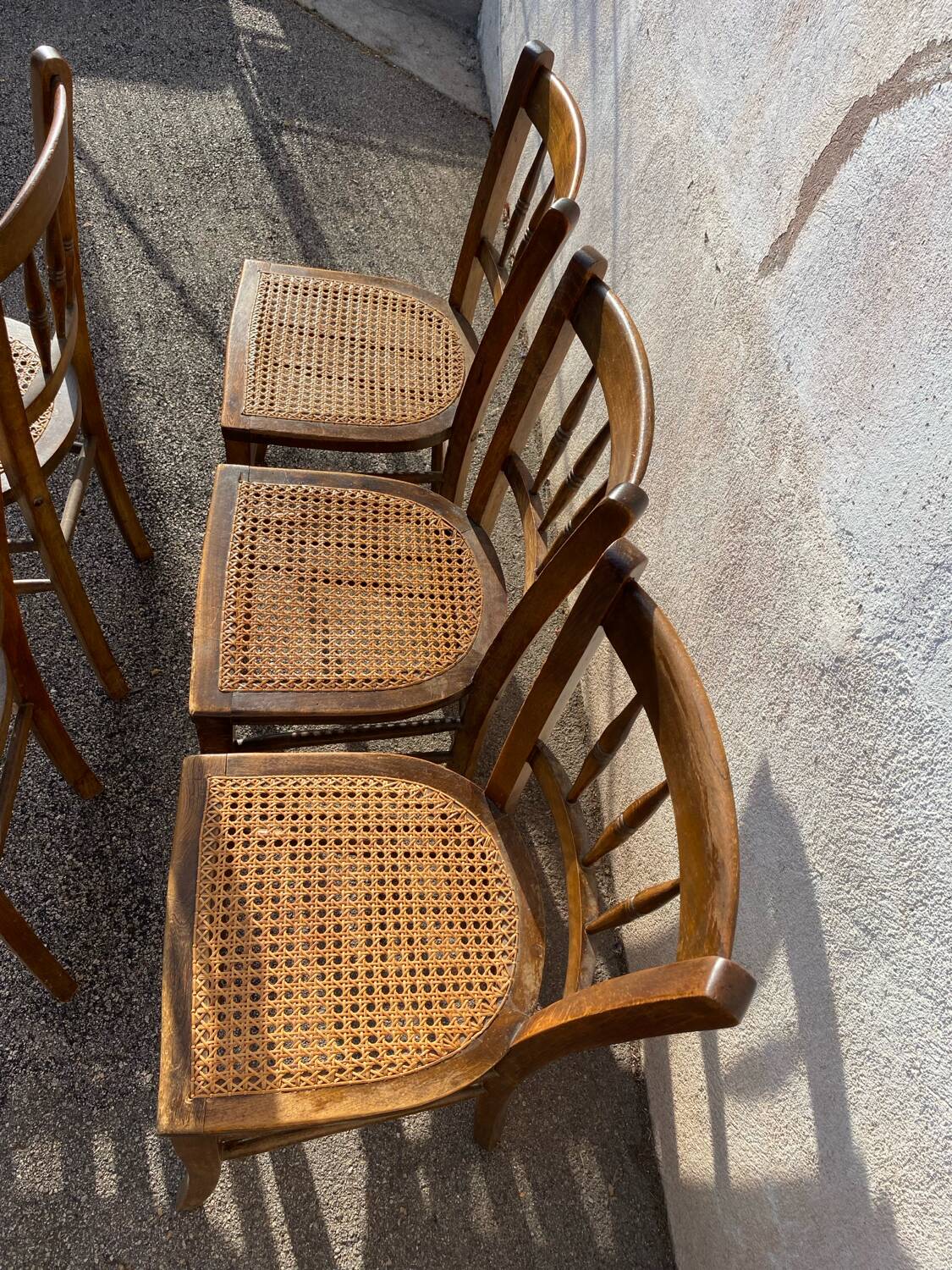 Set of 5 caned bistro chairs