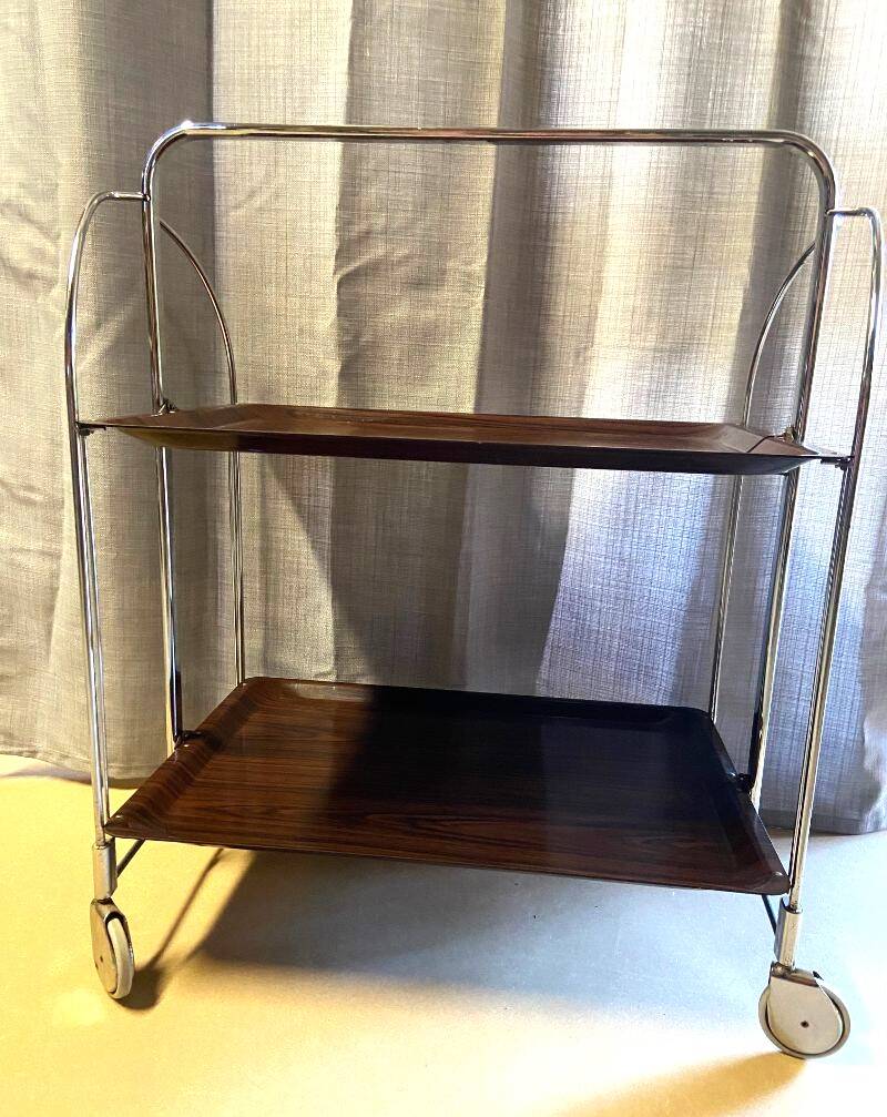 Antique & Vintage Side Table Folding Rolling Serving Cart Bar Design
