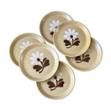 Set of 6 plates in sandstone flowers hand painted 70s